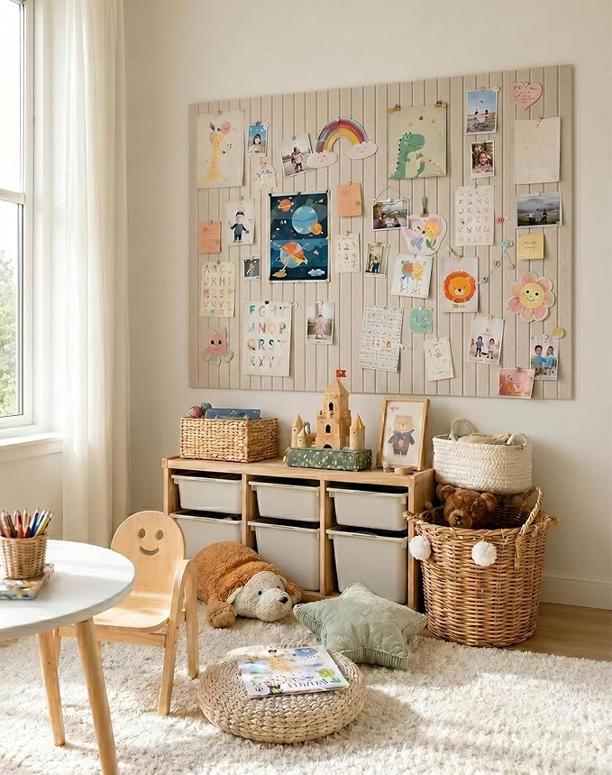 Aothia 12-Pack Felt Bulletin Board Tiles 48"x36", Modular Pin Board for Smooth Walls, Cork Board Alternative for Notes & Photos, 0.35" Thick, 70 Adhesive Tabs & 40 Pins, Oatmeal