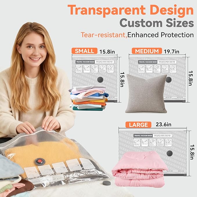Travel Vacuum Bags with USB and TYPE C Pump Pump,9 Pack Vacuum Storage Bags,vacuum for bags storage, Powerful -58KPa Suction for Luggage,Travel and Home Use for Clothes and Blankets（Grey）