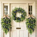 3 PCS Artificial Green Eucalyptus Olives Wreaths for Front Door Spring Summer Greenery Teardrop Swag with Eucalyptus Leaves Boxwood Mixed Berry for Indoor Outdoor Farmhouse Home Festival Wedding Decor