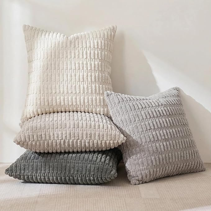 Fancy Homi 4 Packs Decorative Throw Pillow Covers for Living Room Couch Bed, Modern Farmhouse Boho Home Décor Accent Cushion Case, 26" x 26", Grey Series