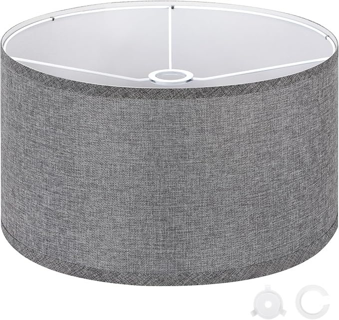 OUTON Grey Large Drum Lamp Shades for Floor Lamps, 16" Top x 16" Bottom x 9" High, Easy to Assemble, Replacement Linen Lampshades for Table Lamps & Bedside Lamps (1.65" Spider)