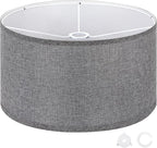 OUTON Grey Large Drum Lamp Shades for Floor Lamps, 16" Top x 16" Bottom x 9" High, Easy to Assemble, Replacement Linen Lampshades for Table Lamps & Bedside Lamps (1.65" Spider)