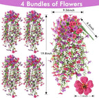 4 Bundles Fake Flowers for Spring Decor, Hanging Artificial Flowers for Outdoors, UV Resistant Spring Floral Stems for Porch, Window and Garden Decoration (4)