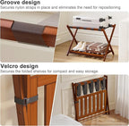 Full Assembled Luggage Rack Set of 2, Bamboo Luggage Holder Rack for Guest Room, 26.77" L Folding Suitcase Stand with 5 Nylon Straps & Storage Shelf for Bedroom Hotel (2 Pack - Brown)
