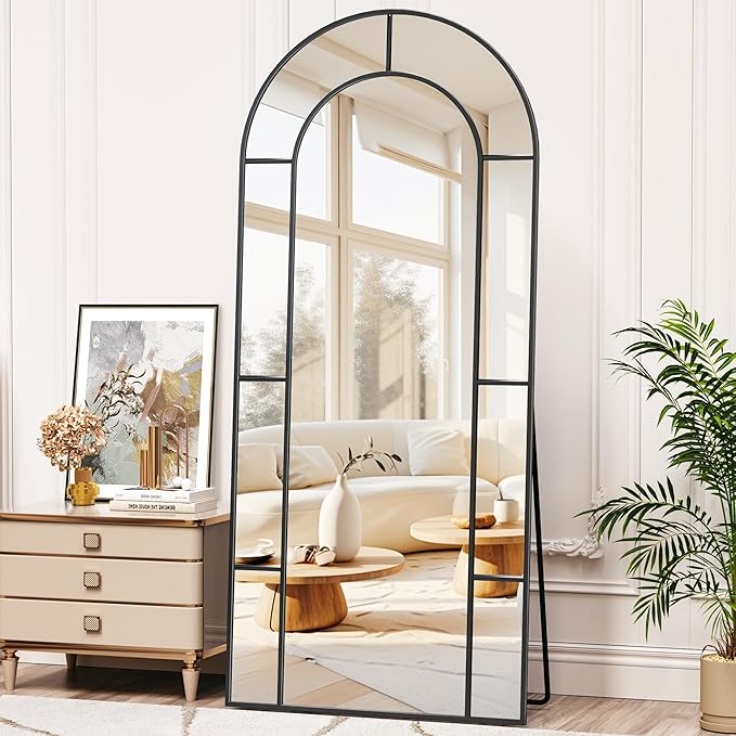 Antok 71" x 28" Full Length Mirror, Floor Mirror Arched Window Decorative Mirror, Metal Framed Decor Farmhouse Floor Mirrors Art Pane Mirrors Wall Decor for Bedroom, Living Room, Entryway Bronwn