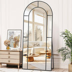 Antok 71" x 28" Full Length Mirror, Floor Mirror Arched Window Decorative Mirror, Metal Framed Decor Farmhouse Floor Mirrors Art Pane Mirrors Wall Decor for Bedroom, Living Room, Entryway Bronwn