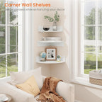 Homode Floating Corner Shelves, Set of 3 Wood Corner Wall Shelves with Wire Hole, 12 Inch Deep Hanging Corner Display Shelf for Living Room, Kitchen, Bedroom, White