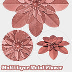 Rose Gold Metal Flower Wall Art Decor, 9.5“ Rustic Modern Floral Sculpture, Distressed Iron Wall Hanging Home Decoration Accent Artworks for Indoor Kitchen Bedroom Living Room Office Outdoor Garden