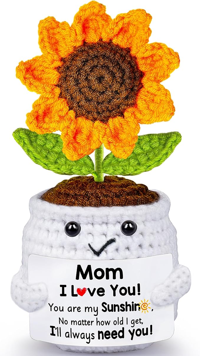Gifts for Mom from Daughter Son, Mom Birthday Gifts, Gift for Moms Mother in Law Step Mama Mommy, Mother's Day Birthday I Love You Present for Moms, Cute Handmade Crochet Positive Sunflower Doll