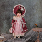 18 Inch Kawaii Porcelain ＆ Fabric Doll Cute European Retro Handmade Ceramic Doll with Showing Stand for Room Decor, Birthday Gifts, Collectible ，Name Olivier (Red)