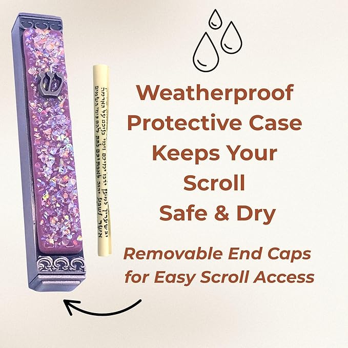 Sparkling Art Glass Mezuzah - Easy Mount Indoor or Outdoor - Weatherproof Metal Case - Gift Box and Non-Kosher Scroll Included - Hand Made in USA - Guaranteed for Life! (Opal Plum)