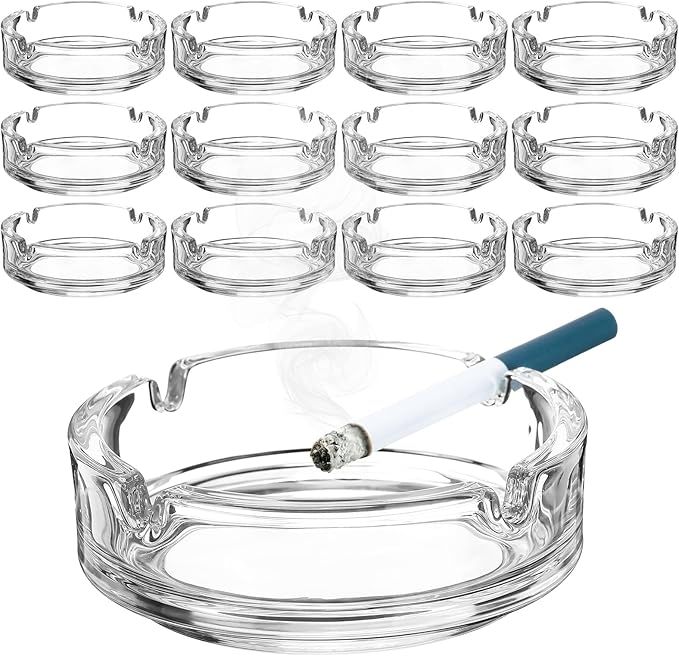 Fabbay 1 Pcs Glass Ashtrays Bulk for Cigarette Cigar Crystal Ashtray Large Home Round Glass Ashtray Office Decor Outdoor Indoor Use for Home Patio Porch Deck Decoration, 4.21x1.3 Inch