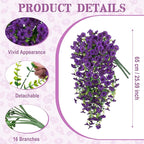 Artificial Hanging Petunias Flowers for Outdoor, 2pcs Fake Plants Long Vine Morning Glory Eucalyptus, UV Resistant Realistic Faux Greenery Outside Patio Porch Garden Spring Summer Decor, Dark Purple
