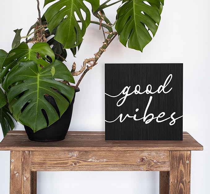 SRADMO Black and White Wood Box Sign Desk Decor, Inspirational Desk Decor Wooden Block Box Sign Decoration For Home Office Shelf Table, 8x8 Inches
