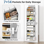 Over The Door Organizer, 7 Tier Door Hanging Organizers with 7 Large Pockets 12 Side Pockets, Behind Door Storage Hanging Shelves for Closet Bathroom Bedroom Nursery