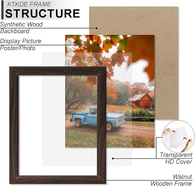KTKDE 13x19 Picture Frame Set of 3 Walnut Wooden frames, Vertical & Horizontal Wall Hanging for Wall Display,Studio Gallery Photo Frame for Photos, Posters & Art Prints