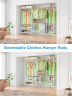 Ulif E11 Heavy-Duty Garment Rack, Metal Freestanding Clothes Rack and Closet Storage Organizer System with 8 Shelves and 4 Hanger Rods, (73.2-97.6)" W x 14.5" D x 71.2" H, Load 1034 LBS, Chrome