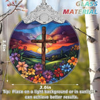 Cross Spring Flower Stained Glass Orament - Christmas Ornament - Christmas Decorations for Tree - Holiday Present ldeas - Gift Exchange