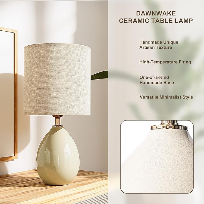 Dawnwake 18.5" Table Lamps Set of 2 for Living Room Bedroom, Bedside Lamps for Night Stands, Desk Nightstand Lamp Dimmable, Modern Linen Cream Ceramic Lamps