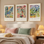 Large Framed Matisse Wall Art for Living room, Set of 3 Colorful Abstract Landscape Canvas Artwork for Walls, Retro Vintage Matisse Famous Paintings Prints Pictures for Bedroom, Hallway Home Office, Total Size 30x60