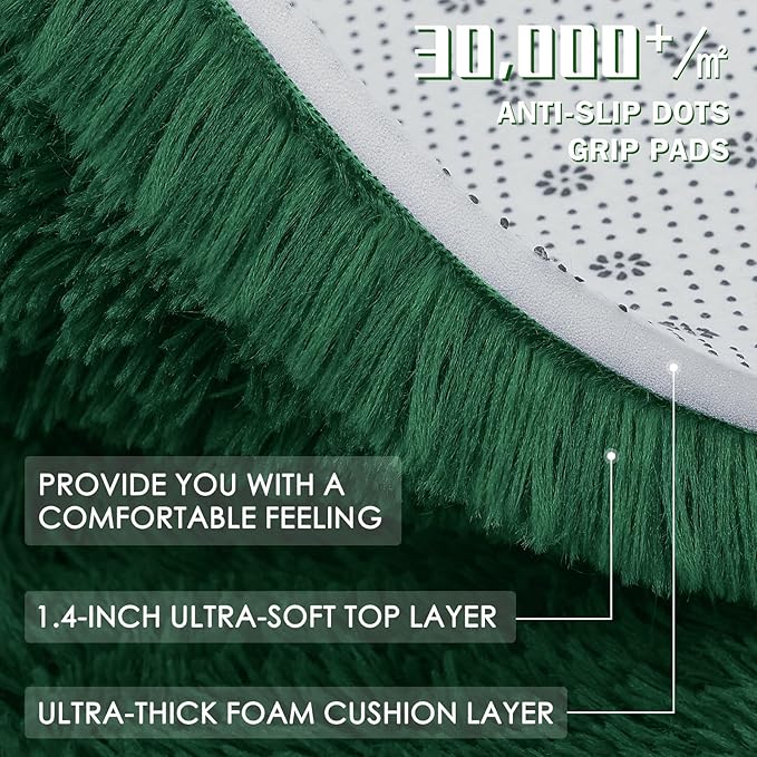 OLANLY 2x8 Machine Washable Runner Rugs for Hallway, Soft Fluffy Shaggy Bedside Rugs for Bedroom, Living Room, Indoor Floor Carpet for Kids Girls Boys, Nursery Rooms, Home Decor Aesthetic, Dark Green