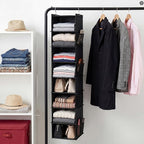 YOUDENOVA Upgraded Extra Wide Hanging Shoe Organizer for Closet, 8-Shelf Storage Organizer with 8 Side Pockets, Hanging Shoe Rack for Hats Clothes Jeans, Black