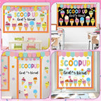 Summer Christian Bulletin Board Decorations Set Bible Verse Inspirational Jesus Classroom Decoration Summer Ice Cream Religious Paper Cutouts for Sunday School Church VBS Home Chalkboard Wall Decor