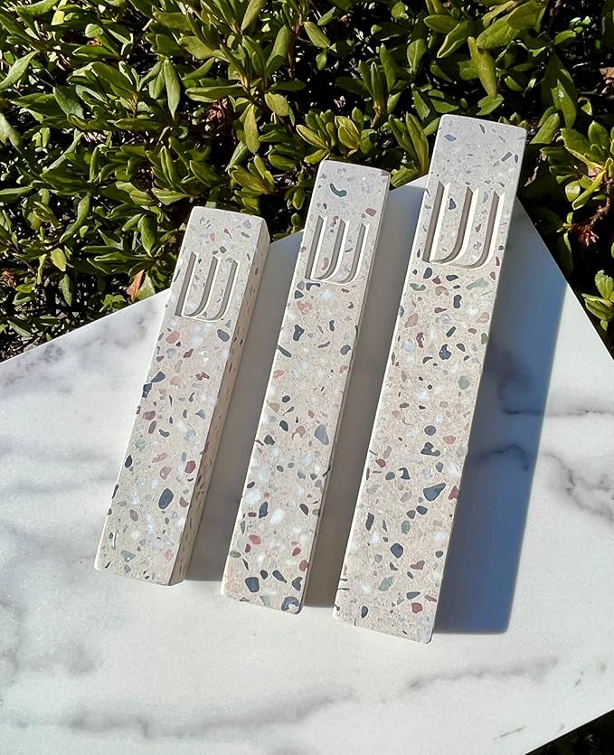 A&S Mezuzot A&S Modern Stone Mezuzah Case Design, Mezuza Cover for Scroll Protection, Easy Peel and Stick Houswarming Gift and Home Blessing (Terrazzo Beige, 7 Inches)