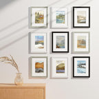 Vittanly 8x10 Picture Frames Set of 9, Display 5x7 Pictures with Mat or 8x10 without Mat, Photo Frames for Wall or Tabletop with Plexiglass, Engineered Wood, Black&Grey&White