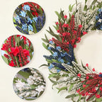 TEMPUS 24 Inch Artificial Wheat Wreath for Front Door, Handcrafted Red White Blue Patriotic Wreath with Willow Leaves, Americana Decor for Memorial Day, 4th of July, Independence Day, Summer Holiday