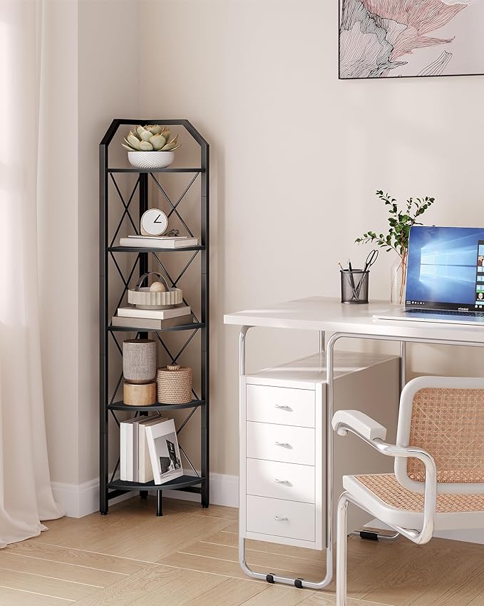 CHOEZON 5-Tier Corner Shelf, Industrial Corner Bookshelf, 59.4" Corner Storage Stand, Plant Stand Display Shelf, Corner Bookcase for Bedroom, Living Room, Home Office, Black TCJ10BB