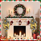 Lyrow 4 Pcs Cordless Prelit Christmas Artificial Swags 24" Xmas Stairway Swag Teardrop Trim Christmas Staircase Decoration Battery Operated Garland Indoor Outdoor Railing Decor (Chic Style)