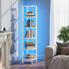 TUTOTAK Corner Shelf with LED Light, 6-Tier Corner Bookshelf for Small Space, Narrow Display Corner Shelf Stand with Storage Rack, for Living Room, Bedroom, White BS08BW006L