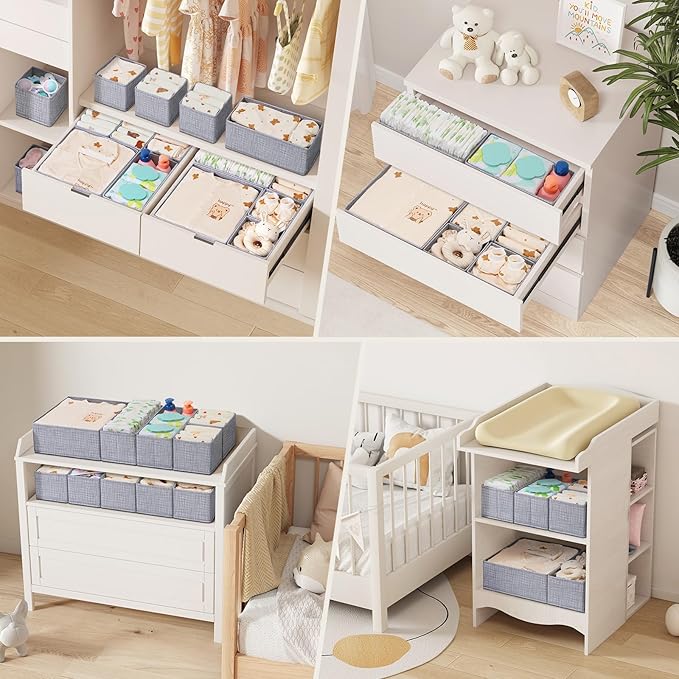 Lifewit Nursery Drawer Organizer for Clothes 12 Pack, Certified Child-safe Dresser Drawer Divider Storage Bins, Foldable Clothing Storage Basket for Baby Clothes/Underwear/Sock/Diaper in Closet
