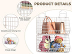 4" Extra Deeper Foldable Hanging Closet Organizer, Small Wire Cabinet Shelves and Storage with 5 S Hooks,4 Tier Metal Basket Bins for Clothes Sweaters Handbags, Wardrobe for Kitchen Laundry Room，White
