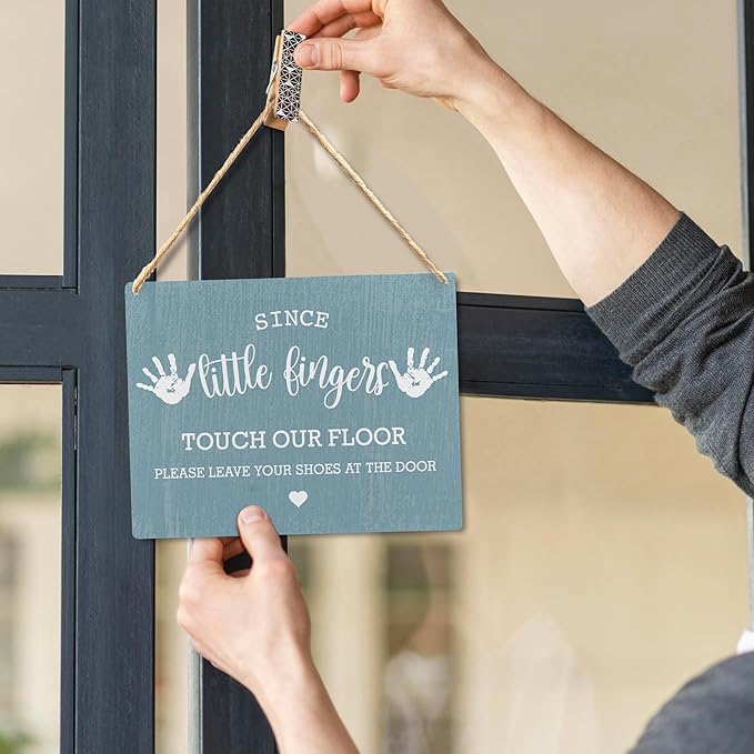 Wall Pediments Shoes Off Sign - Please Take Your Shoes Off, Front Door Welcome Sign (Blue)