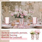 6 Pcs (H:7" W:4") Embossed Flower Vase Pedestal Glass Vase Big Base Thickened Crystal Vintage Vases for Valentines Day Wedding Home Decor Table Centerpiece House Warming Gifts(Pink)