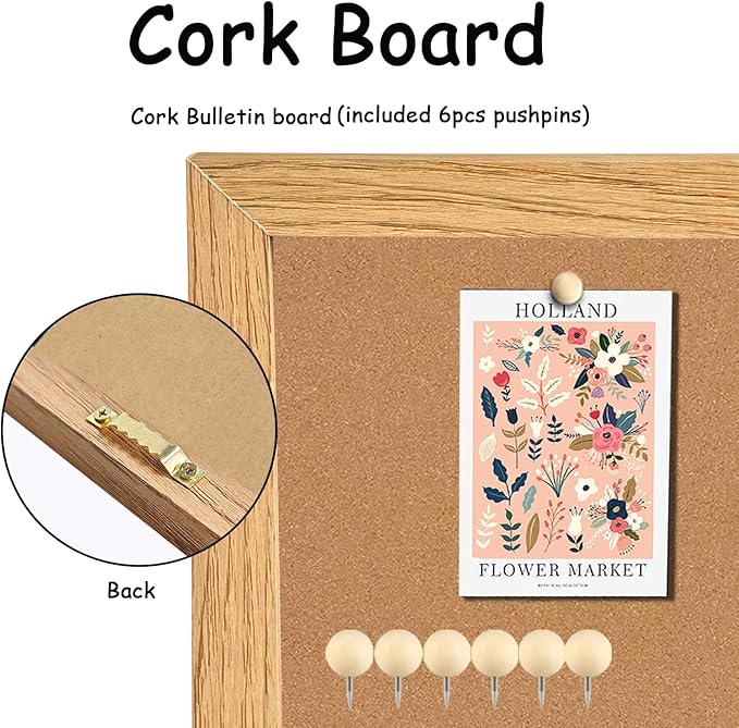 TORASO Cork Board Bulletin Board, Corkboard for Walls with Rustic Brown Frame, Large Wall Mounted Cork Board with Installation Kit,11.8" x 35.4" Pin Tackboard for Home,Office, School (RMB-RB-3090)