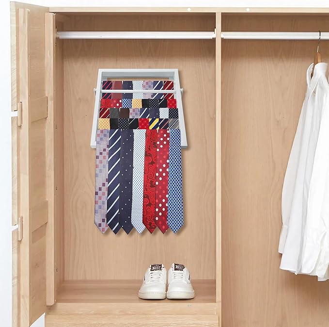 Tie Organizer for Men, Tie Organizer up to 54 Ties, Metal Tie Racks for Men Closet, Tie Holders for Closet, Tie Rack Wall Mounted, Suitable for Ties, Scarves and Belts Organization (White)