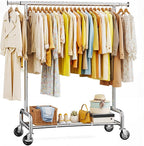 Raybee 76''W Clothes Rack, Heavy Duty Clothing Rack Load 450 LBS, Lockable Wheels & Adjustable Height, Garment Rack for Bedroom, Laundry Room, Closet