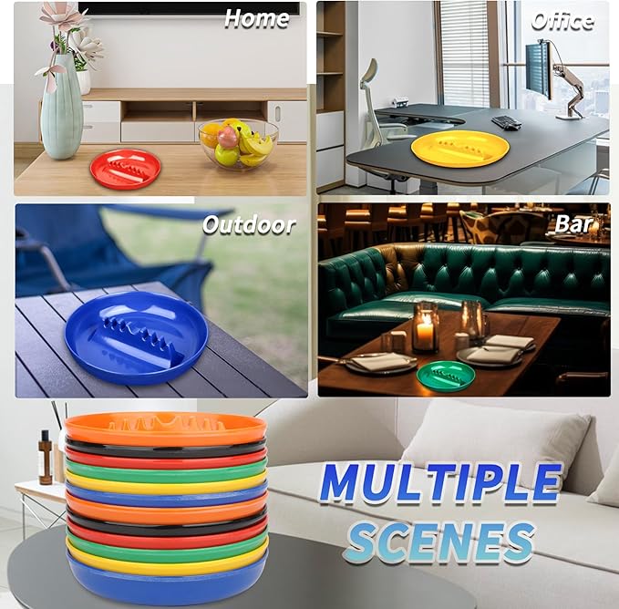 3Pcs Green Ashtray Sets, Ash Tray for Cigarettes and Cigar, Round Large Size Plastic Ashtrays, for Indoor Outdoor Home Office Patio Restaurant Bar Hotel Use (Set of 3 Green)