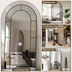 Antok 78" x 38" Full Length Mirror, Floor Mirror Arched Window Decorative Mirror, Metal Framed Decor Farmhouse Floor Mirrors Art Pane Mirrors Wall Decor for Bedroom, Living Room, Entryway Bronwn
