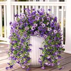 Artificial Hanging Flowers for Outdoors, 2 Pcs Fake Hanging Flowers Spring Summer Decor, UV Resistant Faux Artificial Outdoor Plants for Planter Front Door Porch Patio Garden Yard(Gradient Purple)