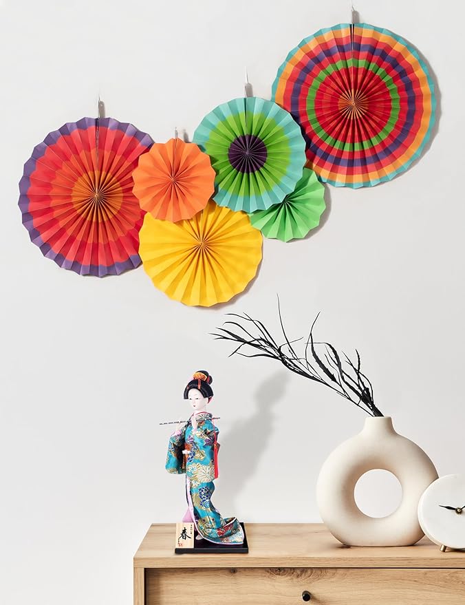 ALAMIYA Home Decoration Asian Japanese Geisha Kimono Doll Collectible Figurine Gift with Paper Fan