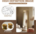 Delma Full Length Mirror,Large Floor Mirror with Aluminum Frame for Bedroom, Bathroom, Living Room,Wall Mount or Freestanding Design(with Stand,Rect 56x15-Gold)