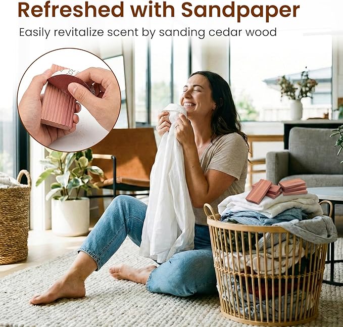 Cedar Blocks for Clothes Storage, Natural Cedar Wood Hooks for Closets and Drawers, 100% Natural & Fresh Scented Wardrobe Organizer, 17 Pack