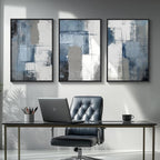 Large Framed Blue and Grey Abstract Wall Art for Living Room, 3 Piece Modern Canvas Prints Paintings Artwork for Walls, Minimalist Abstract Pictures Wall Decor for Hallway Office Bedroom 24x36 In
