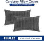 MIULEE Pack of 2 Corduroy Decorative Lumbar Throw Pillow Covers 20x12 Inch Soft Boho Striped Pillow Covers Modern Farmhouse Home Decor for Sofa Living Room Couch Bed Dark Grey