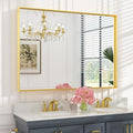 Keonjinn Gold Bathroom Mirror 48 x 36 Inch, Brushed Gold Metal Framed Mirror, Rectangular Square Corner Large Vanity Mirrors for Wall, Oversized Rectangle Mirrors for Over Sink