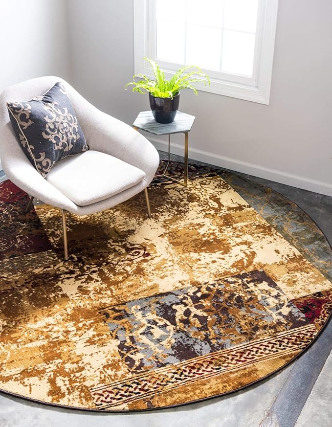 Unique Loom Barista Collection Area Rug - Arusha (8' Round, Beige/ Black)